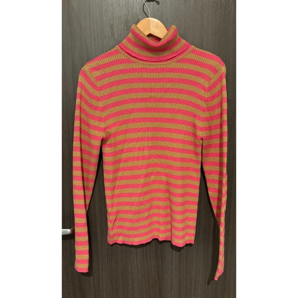 Moda International Sweater Victoriasโ Secret Y2K Large Pink Striped Turtleneck